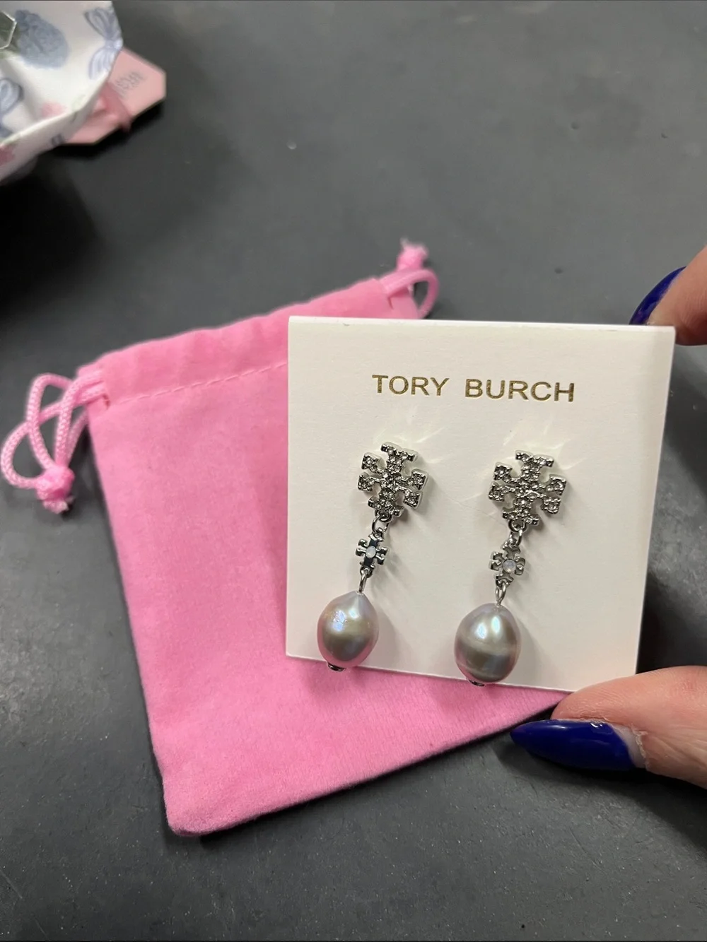 NWT Tory Burch Crystal Faux Pearl Drop Earrings